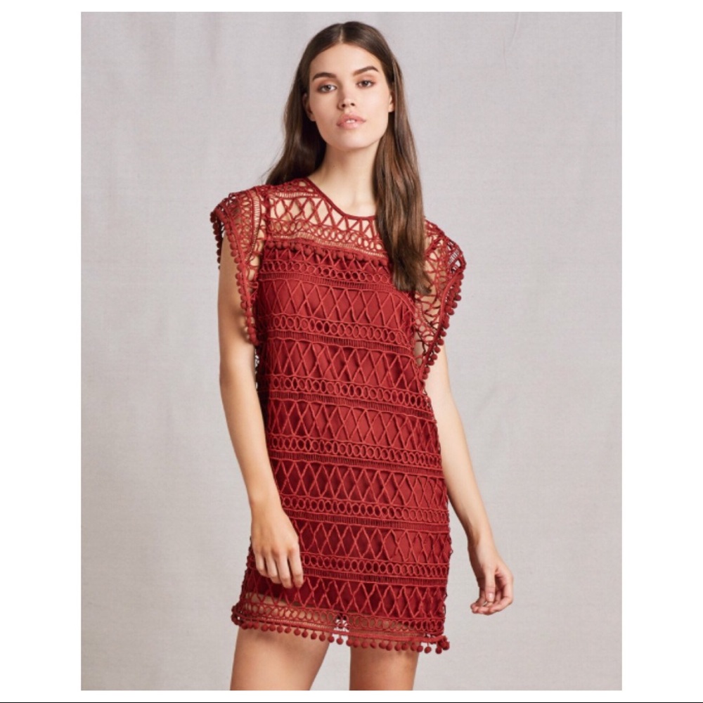 TULAROSA RED POMPOM MINI TUNIC DRESS - Picture 8 of 8